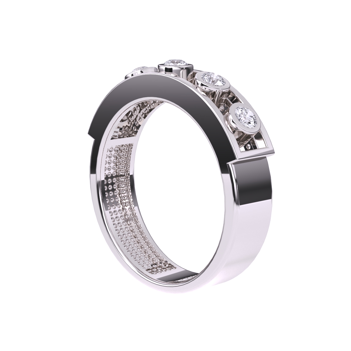 Dazzling Round Bezel Five Stone Wedding Band